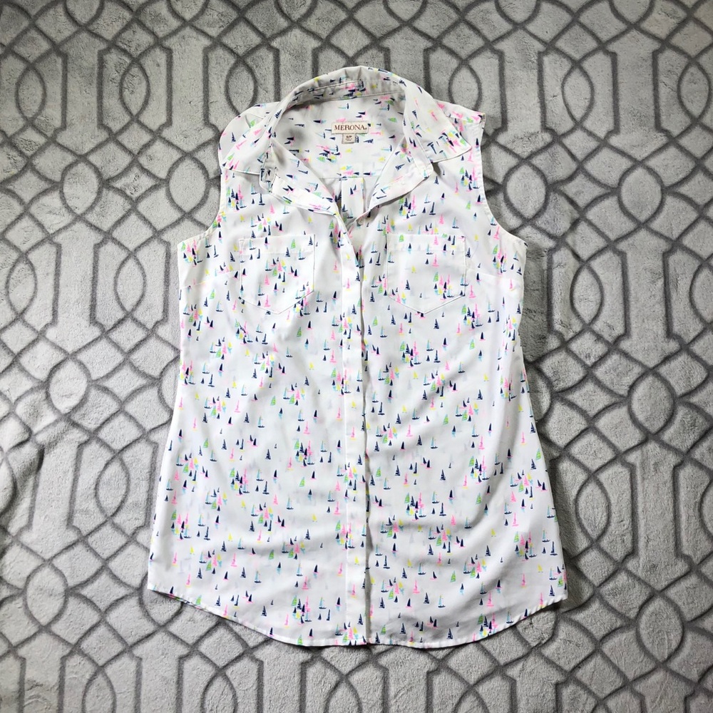 Merona Button Down Sleeveless Top Size Small